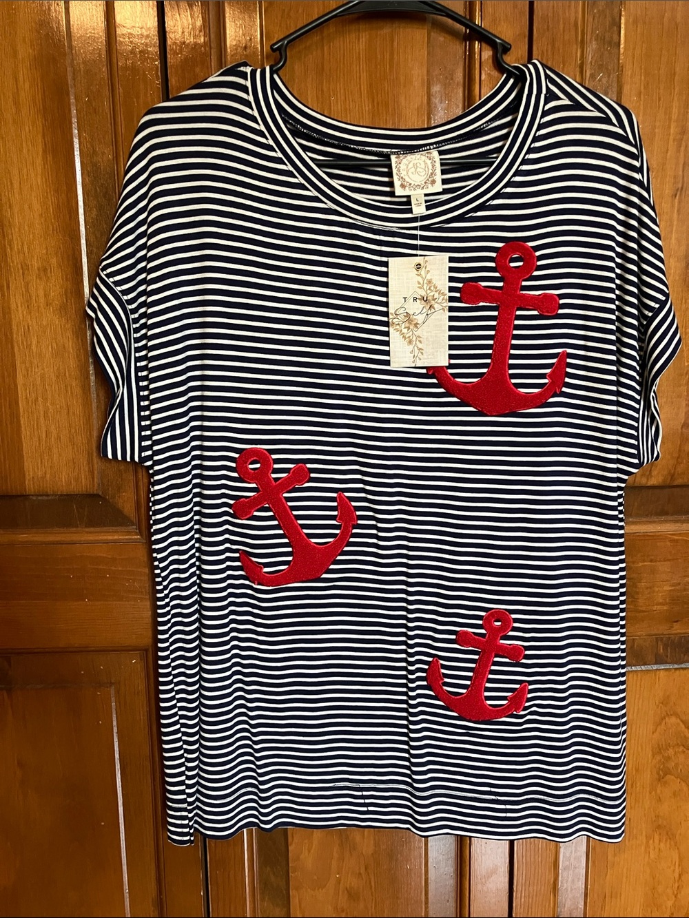Zara Navy & White Striped Tee with Red Anchor & a FREE lip balm or hair pins!! - Picture 2 of 6